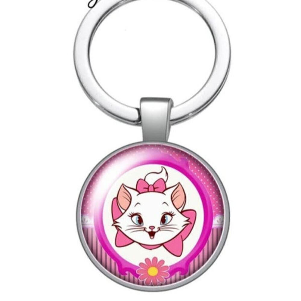 New! Disney Cute Marie Cat Glass Cabochon Keychain Bag Car Keyring Holder B